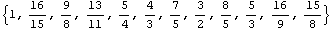 {1, 16/15, 9/8, 13/11, 5/4, 4/3, 7/5, 3/2, 8/5, 5/3, 16/9, 15/8}